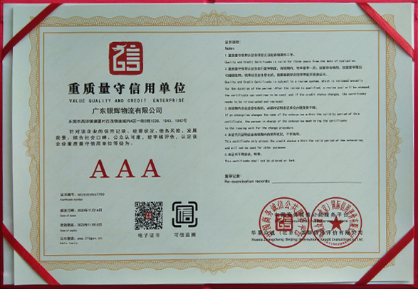 重质量守信用单位